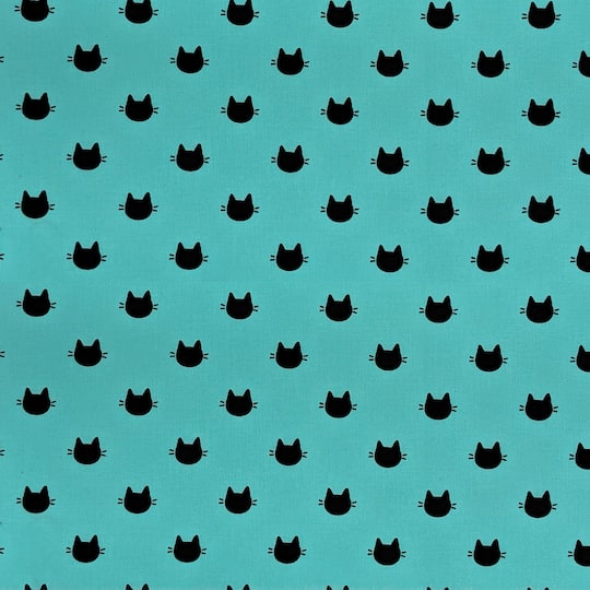 Camelot Fabrics Meow Turquoise Kitty Dots Cotton Fabric